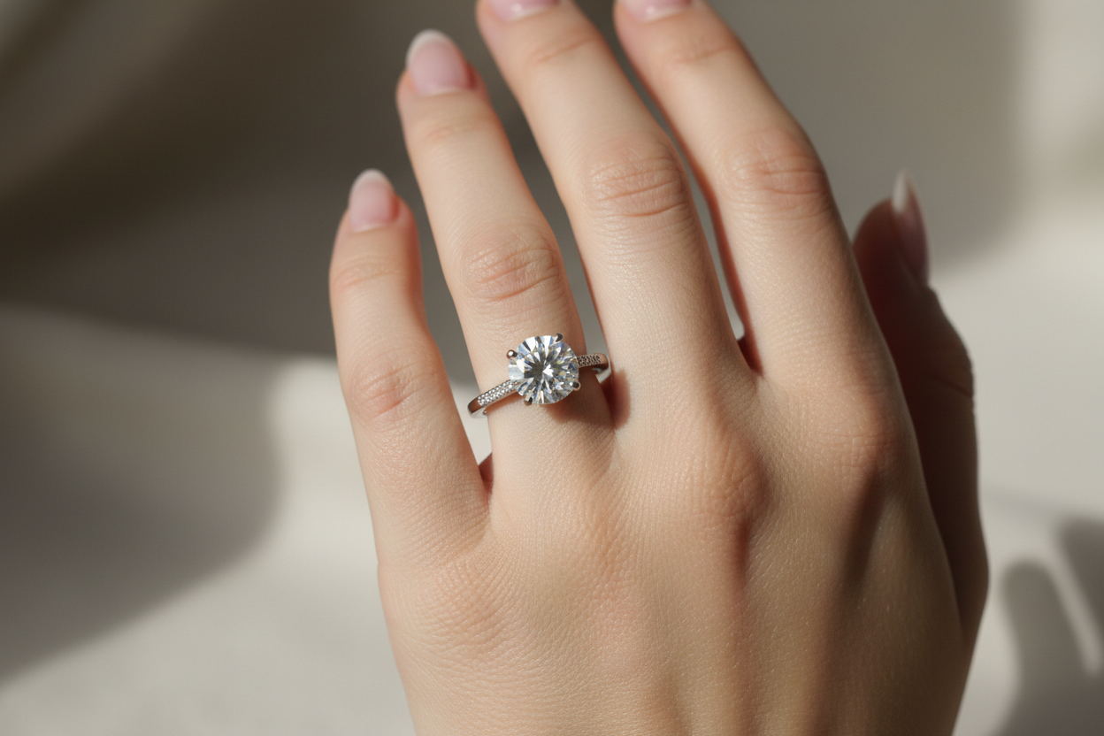 I need silver ring with diamond and try on persons hands but don’t make hands to big 